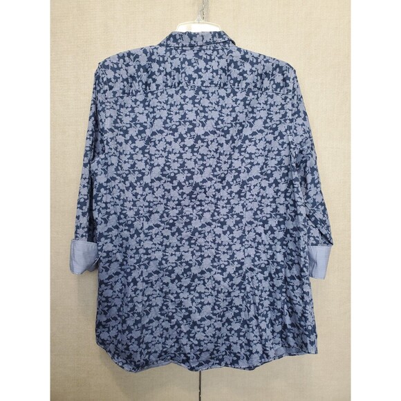 Chaps No Iron Women's Cotton Blue Floral Flip Cuff Button-Up Shirt Size XL - Picture 4 of 5